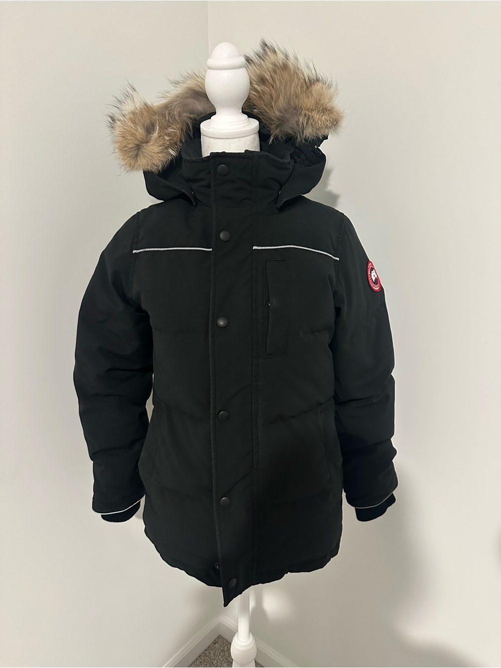 Canada Goose Black Kids Puffer Parka with Faux Fur Hood